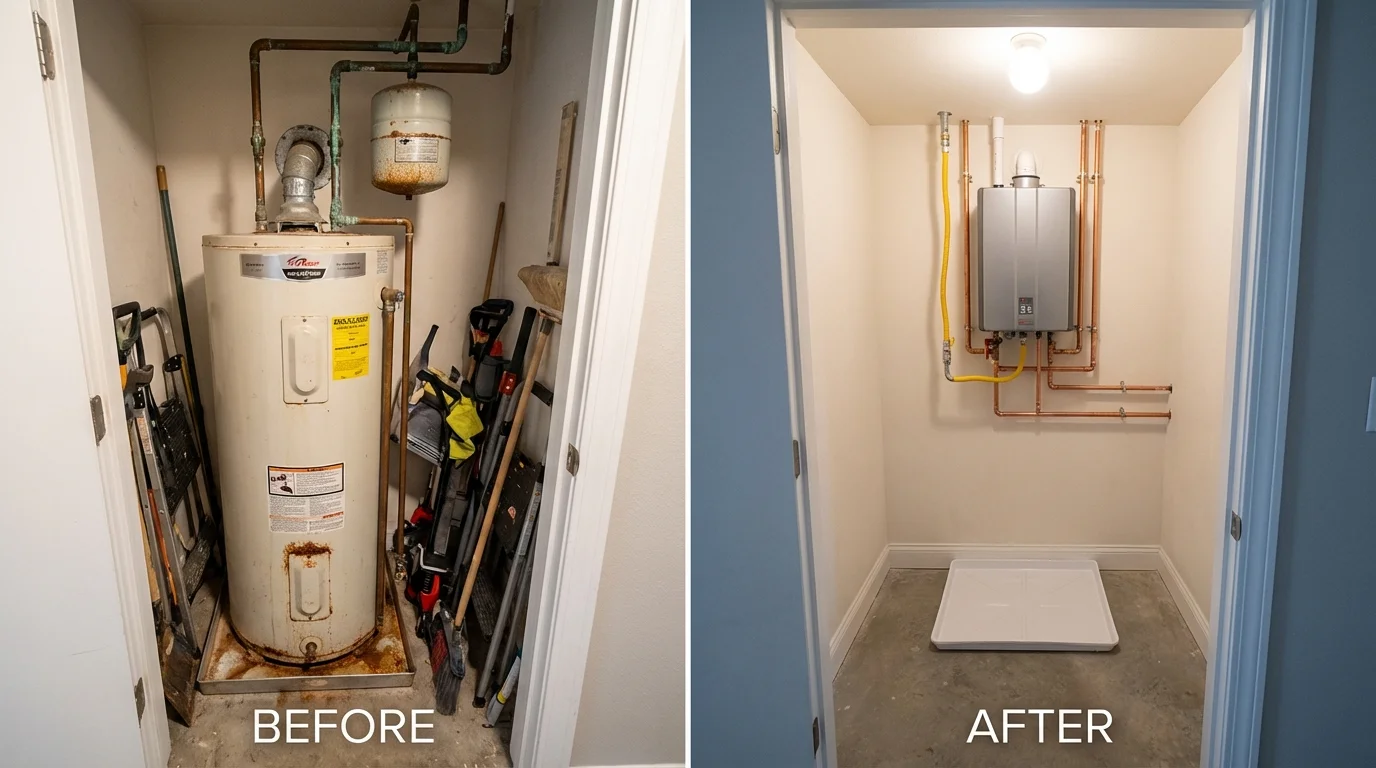 Tank water heater versus wall-mounted tankless unit comparison for Dexter, MI homeowners