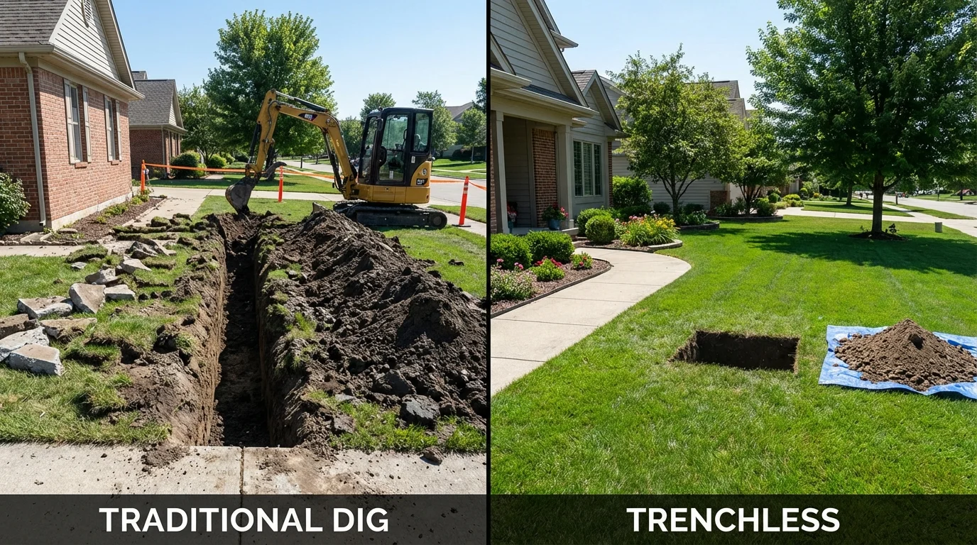 Trenchless sewer repair with minimal yard damage versus traditional excavation in Dexter, MI